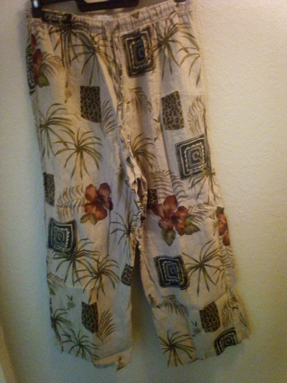 Hot Cotton Beige Tropical Floral Wide-Leg Pants